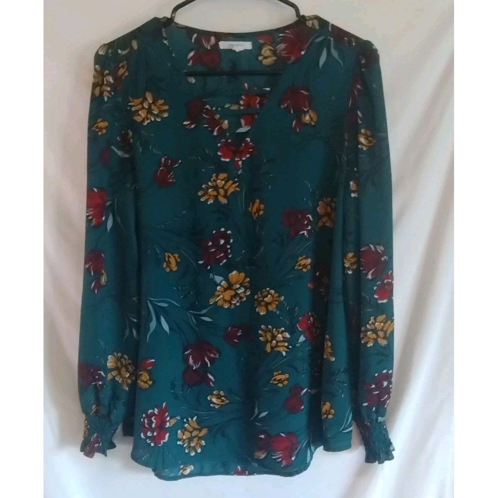 Maurices Keyhole Teal Floral Blouse Size Small